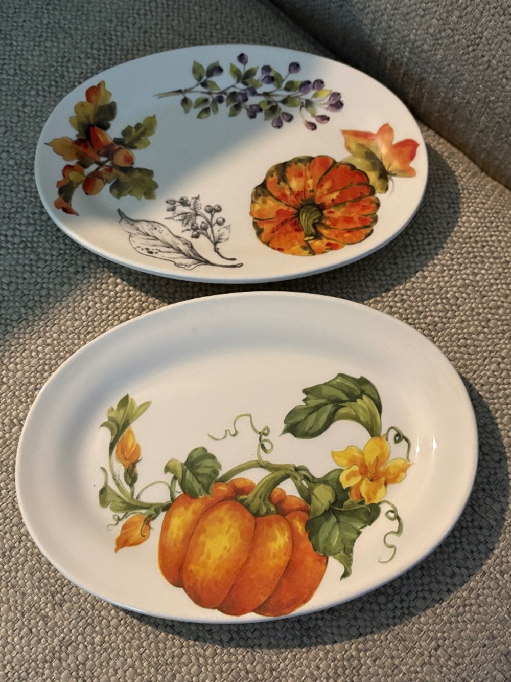 EFFETTI Fall Floral Pumpkin Set of 2 Oval Ceramic Dishes Plates Italian